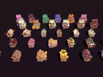 Stylish Candy Biscuit Architecture House Low-poly 3D model