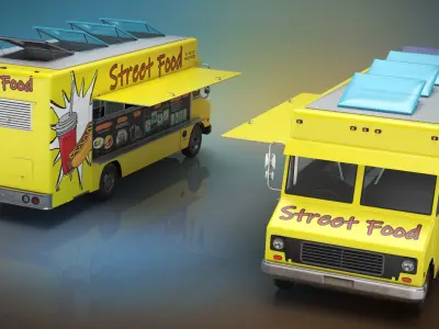  Solar Powered Street Food Truck Rigged for Cinema 4D 