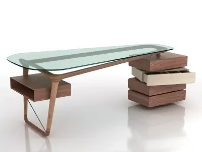 Omaggio modern desk with drawers and glass top 3D model