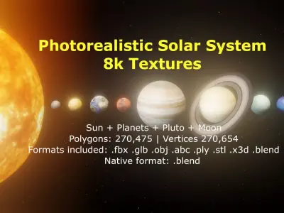 Photorealistic Solar System Pluto Included  8k Textures 3D Model Low-poly 3D model