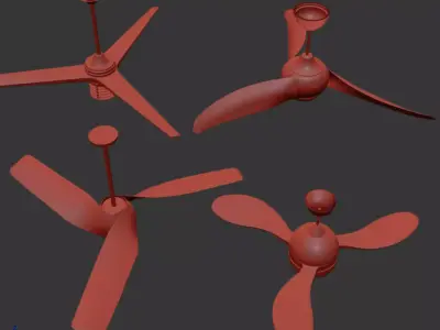 Modern Artistic Wooden Ceiling Fan Set 3D model