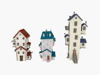 LowPoly Cartoon Houses Pack Low-poly 3D model