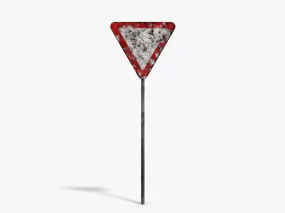 Damaged Give Way Sign Low-poly 3D model