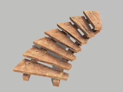 Wooden Stairs Low-poly 3D model