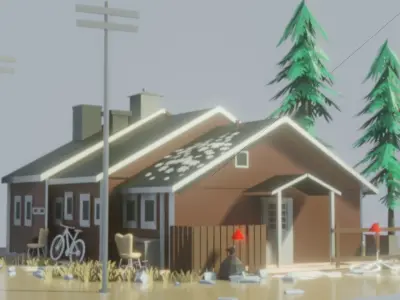 house on island in water 3D model