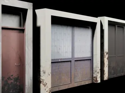 3 Doors Dirty with Dirty Textures Low-poly 3D model