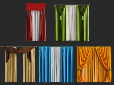 low poly curtains 3d models pack for game Low-poly 3D model