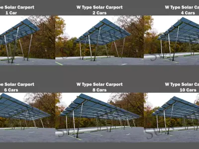 Lowpoly Solar Carport-W Types-Steel Structure Low-poly 3D model