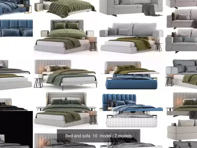 Bed and sofa  10  model 3D Model Pack