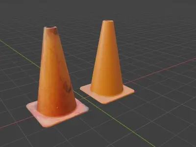 Clean and Dirty Caution Traffic Cones  Low-poly 3D model