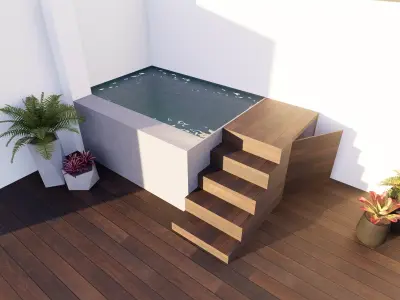 Modern Small Pool with Wooden Deck and Stairs Free low-poly 3D model