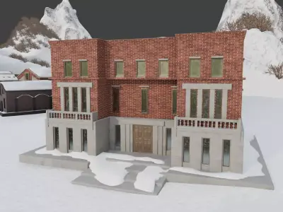 Frozen Village In Mountains Low-poly 3D model