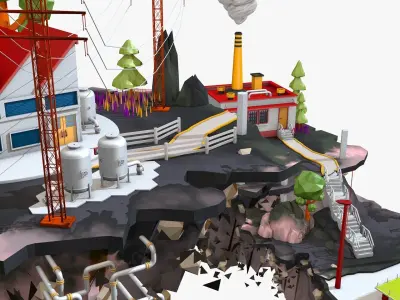 Floating Factory Island Low Poly 3D model