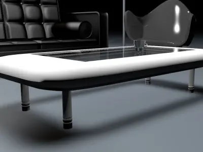 Room interior furniture items sofa chair and table with lights 3D model
