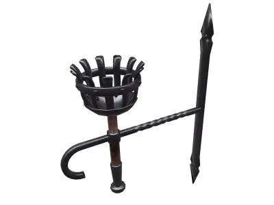 Torch iron candle holder with handle Low-poly 3D model