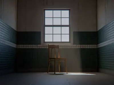 Chair in Empty Tiled Interior 3D model