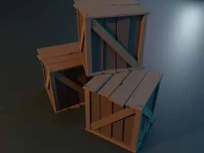 Stylized wooden box  low poly Low-poly 3D model