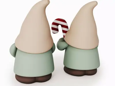 Christmas Ceramic Gnomes Set - Matte Porcelain Holiday Decor 3D model