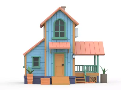 Wooden House D with UV Low-poly 3D model