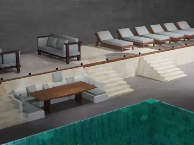 Chill zone with pool and lighting Low-poly 3D model