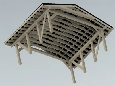 Editable wooden 2-stand carport with black roof 3D model