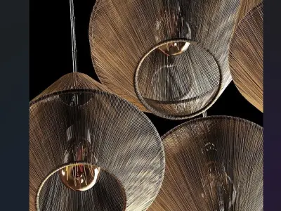 Lamp Wood Rattan Wicker 3D model