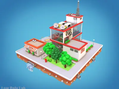 Cartoon City Block Office Parking Low-poly 3D model