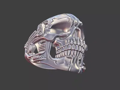 cyber robot skull ring biker jewelry 3D print model