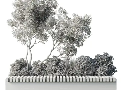 Urban Environment Urban Furniture Green Benches 3D model