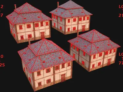 Medieval Two Storey House Low-poly 3D model