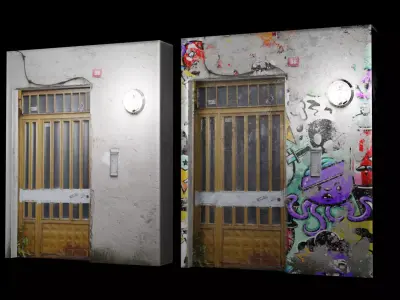 Street Door Clean And Graffitty Dirty Textures Low-poly 3D model
