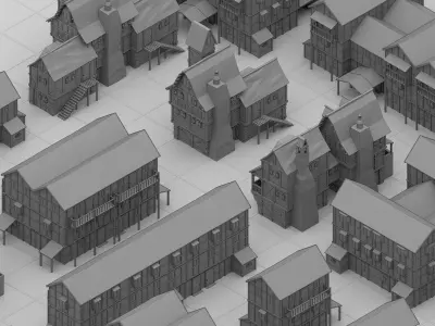 115 Basemesh Medieval Building Collection Low-poly 3D model