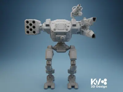 KV-Mecha-001 armoured robot with gun 3D print model
