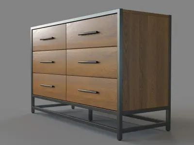 Kids Fulton Street Brown 6-Drawer Dresser 3D model