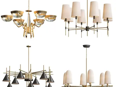 Wide Antique Brass Chandelier 3D model