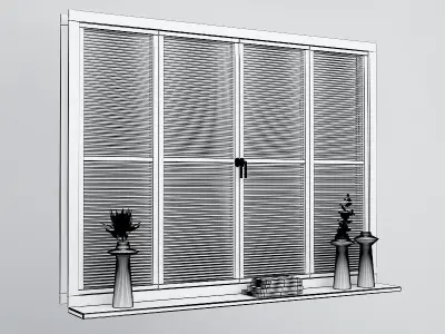 Windrow wooden window with blinds 3D model