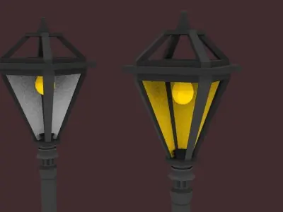 Lampost two street lamps Low-poly 3D model