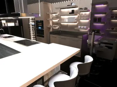 Kitchen with lighting and shelves 3D model