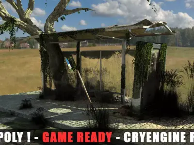 Apocalyptic Bus Stop Low-poly 3D model