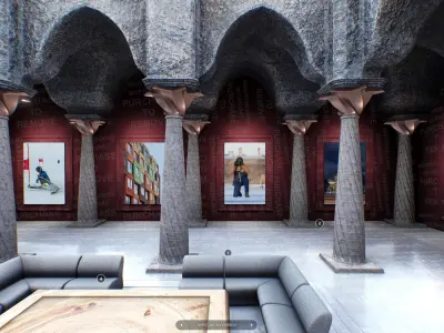 Virtual Gallery Red Column Hall Low-poly 3D model