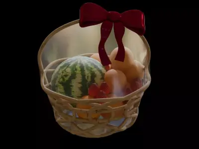 Fruits gift in a Round Wicker Basket 3D model