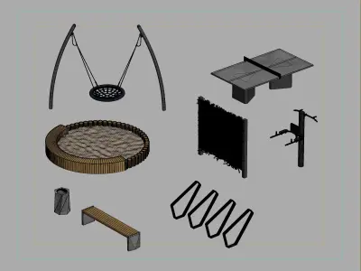 Modern outdoor furniture and playground set 3D model