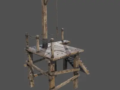Gallows 1 wooden platform with stairs leading up to it Low-poly 3D model