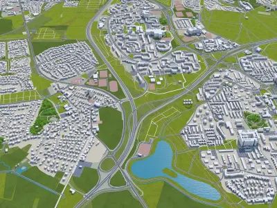 Wolfsburg City in Germany 40km Low-poly 3D model
