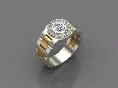 Ringrolex gold and silver ring with diamond in center 3D print model