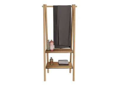 Wooden Bathroom Ladder Shelf with Towel Bar 3D model