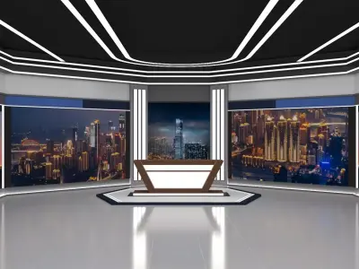 News studio interior Low-poly 3D model