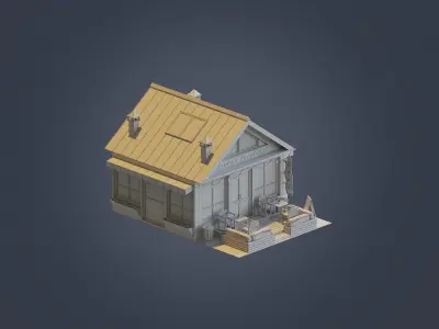 Cafe Building 001 Low-poly 3D model