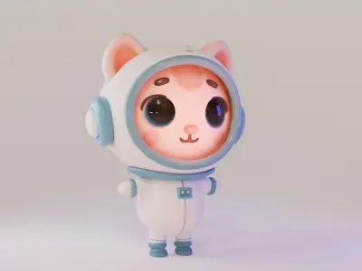 Cartoon Cat in Space Suit Low-poly 3D model