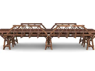 Wooden railway bridge end tracks Low-poly 3D model